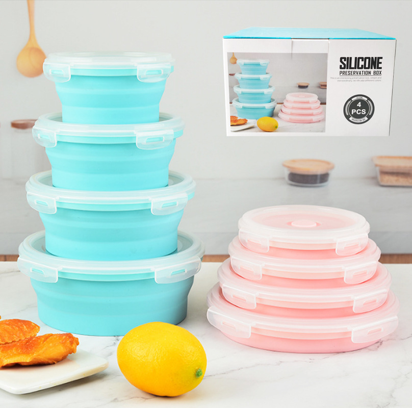 FDA can be folded lunch box round silicone lunch box microwave…