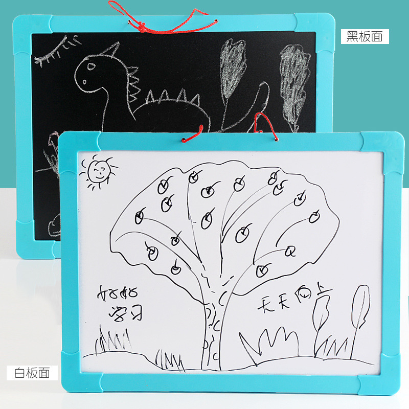 Weiweihu Children's Educación temprana de madera Tablero de graffiti de doble cara Tipo de esquina Tablero de dibujo en blanco y negro de almacenamiento portátil magnético de doble cara