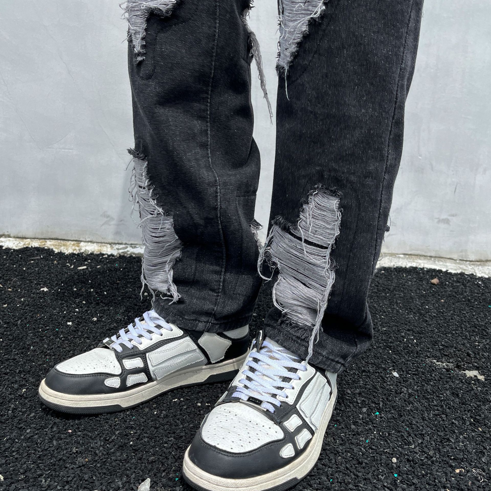 Tie-Dye Ripped Jeans For Men And Women American High Street Vintage Washed Slim Fit Flared Pants_mkmklike.com