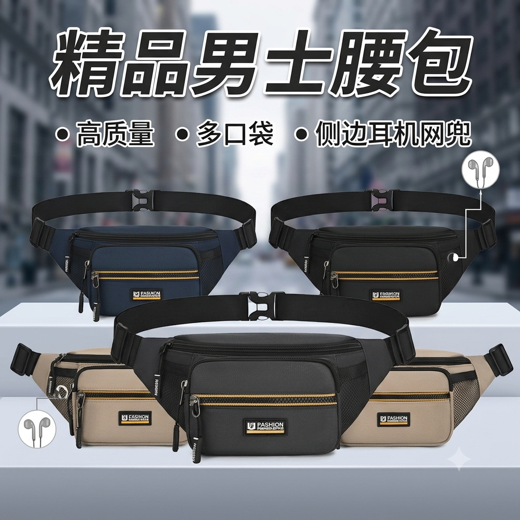 Men's Multifunctional Sports Waist Bag Waterproof Outdoor Mobile Phone Chest Bag Foreign Trade Cross-Border Wholesale Factory Direct Sales