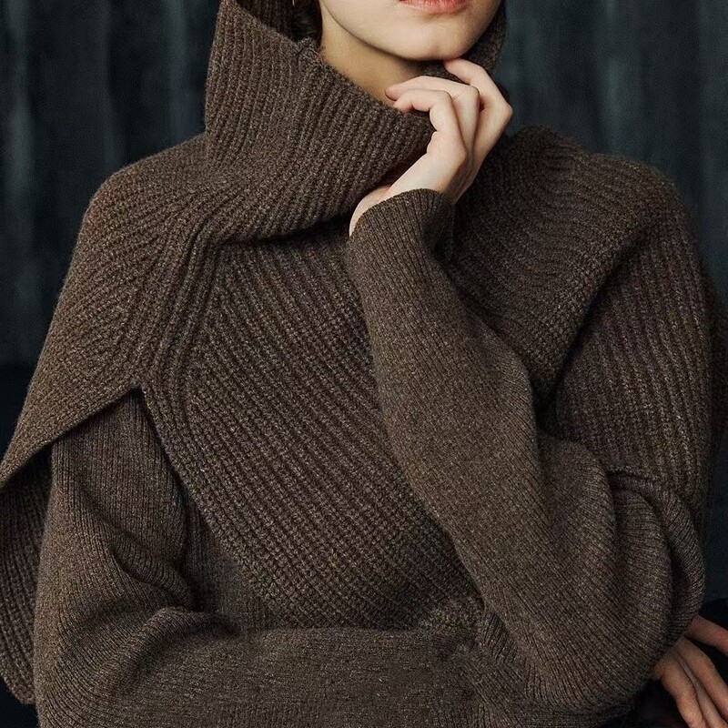 Styling Artifact Superfine Merino Wool High Neck Slit Multi-wear Knitted Shawl Big Sneak Knitted Sweater Styling Artifact Superfine Merino Wool High Neck Slit Multi-wear Knitted Shawl Big Sneak Knitted Sweater