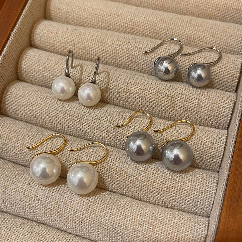 25g Weight 1 Pair Sweet Geometric Round Plating Imitation Pearl Drop Earrings