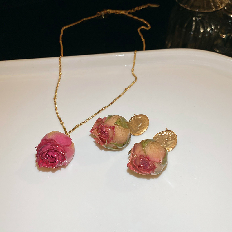 Titanstahl Edelstahl Gedréchent Rous Ouerréng Halskette Set Prinzessin Stil Schléissebeenkette Elegant Temperament Accessoire Fir Fraen_voghion.com