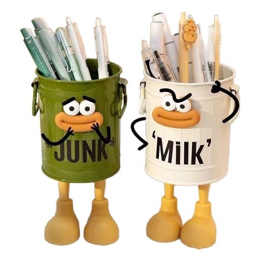 Ins high-value cartoon personalized pen holder student desktop office large capacity cute simple retro storage bucket
