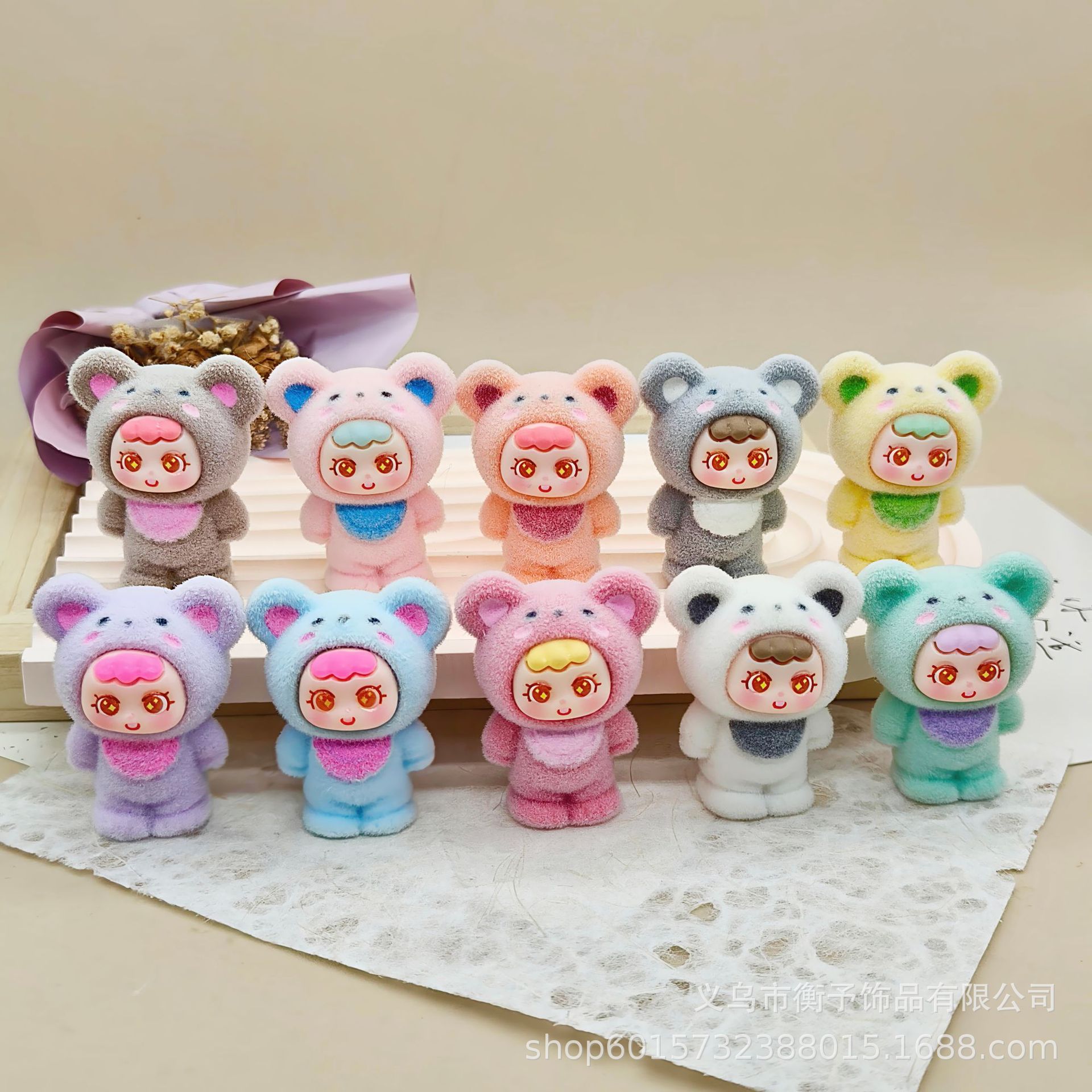 Creative Cute Flocked Doll Keychain Pendant Cartoon Bag Pendant Three-Dimensional Doll Gift Ornament Wholesale