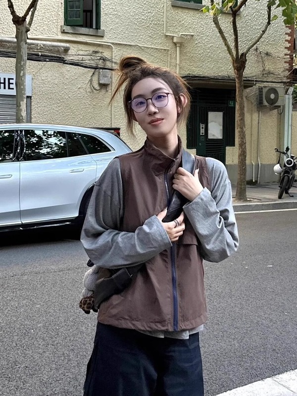 初秋穿搭一整套大码胖mm立领马甲外套T恤阔腿裤高级感工装套装女|undefined