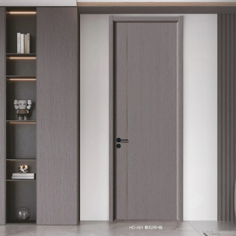 Puerta compuesta de madera maciza Puerta pintada simple moderna Puerta ecológica interior Puerta de dormitorio insonorizada Puerta de instalación de hotel Puerta de ingeniería
