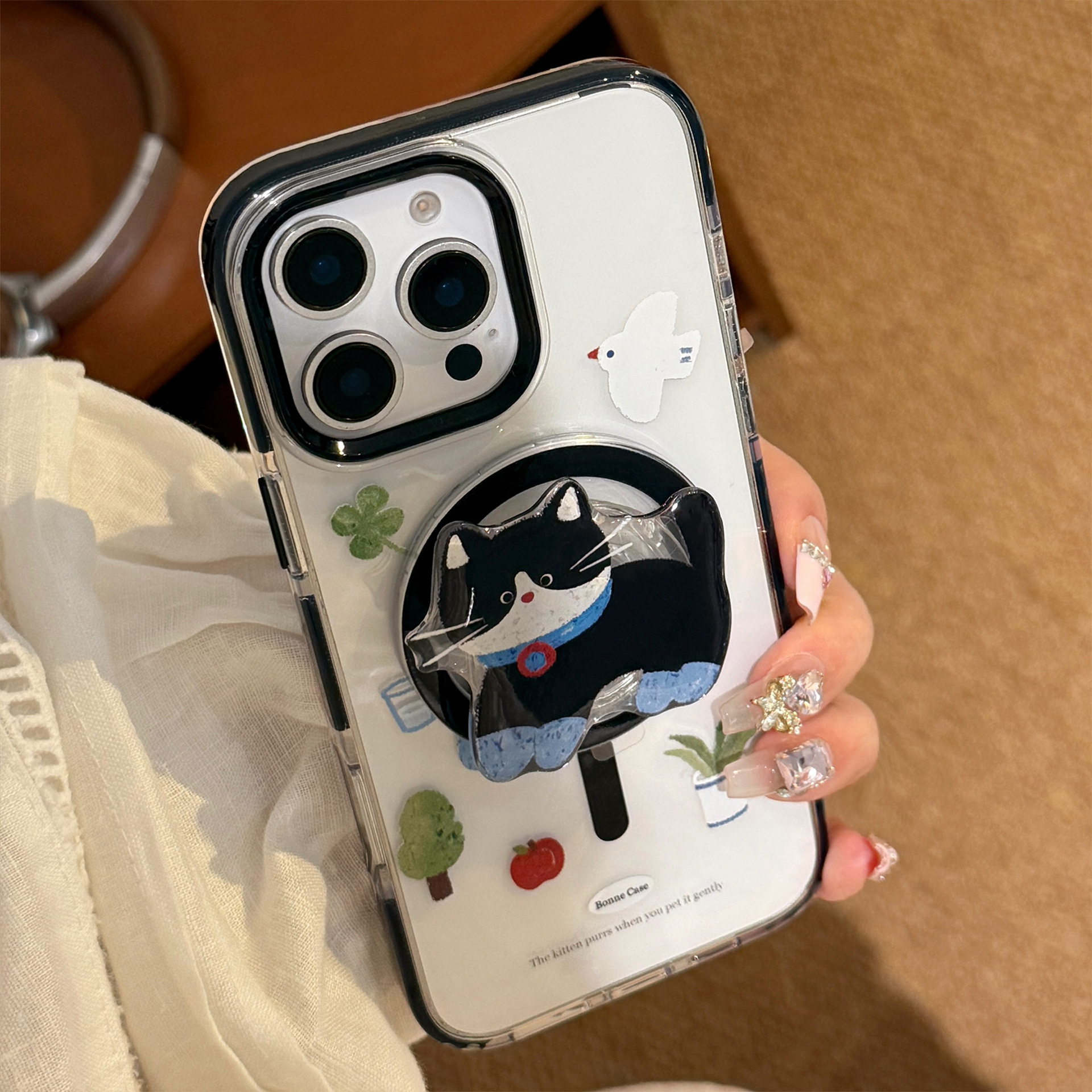 Lindo gato negro de dibujos animados para iPhone16 Apple 15ProMax funda para teléfono móvil 14Pro magnético 13 femenino 16P