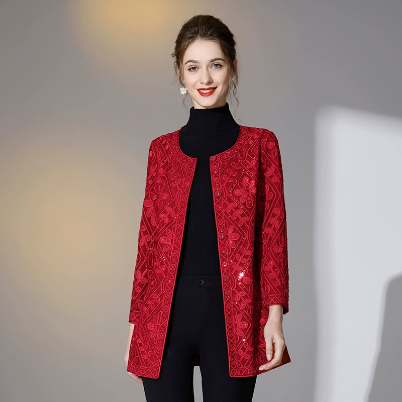Осенне-зимнее женское пальто высокого класса среднего и пожилого возраста плюс Размер вышитые женские свекровь, одежда Европейская и американская одежда пальто оптом