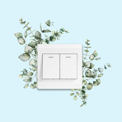 外貿綠植葉子開關貼室客廳玄關宿舍家居裝飾牆貼貼紙自粘批發跨境