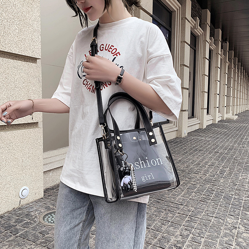 투명 젤리 백 여성 2025 새로운 도착 유행 여름 한국 스타일 어깨 유행 크로스 바디 백 올 매치 핸드 백