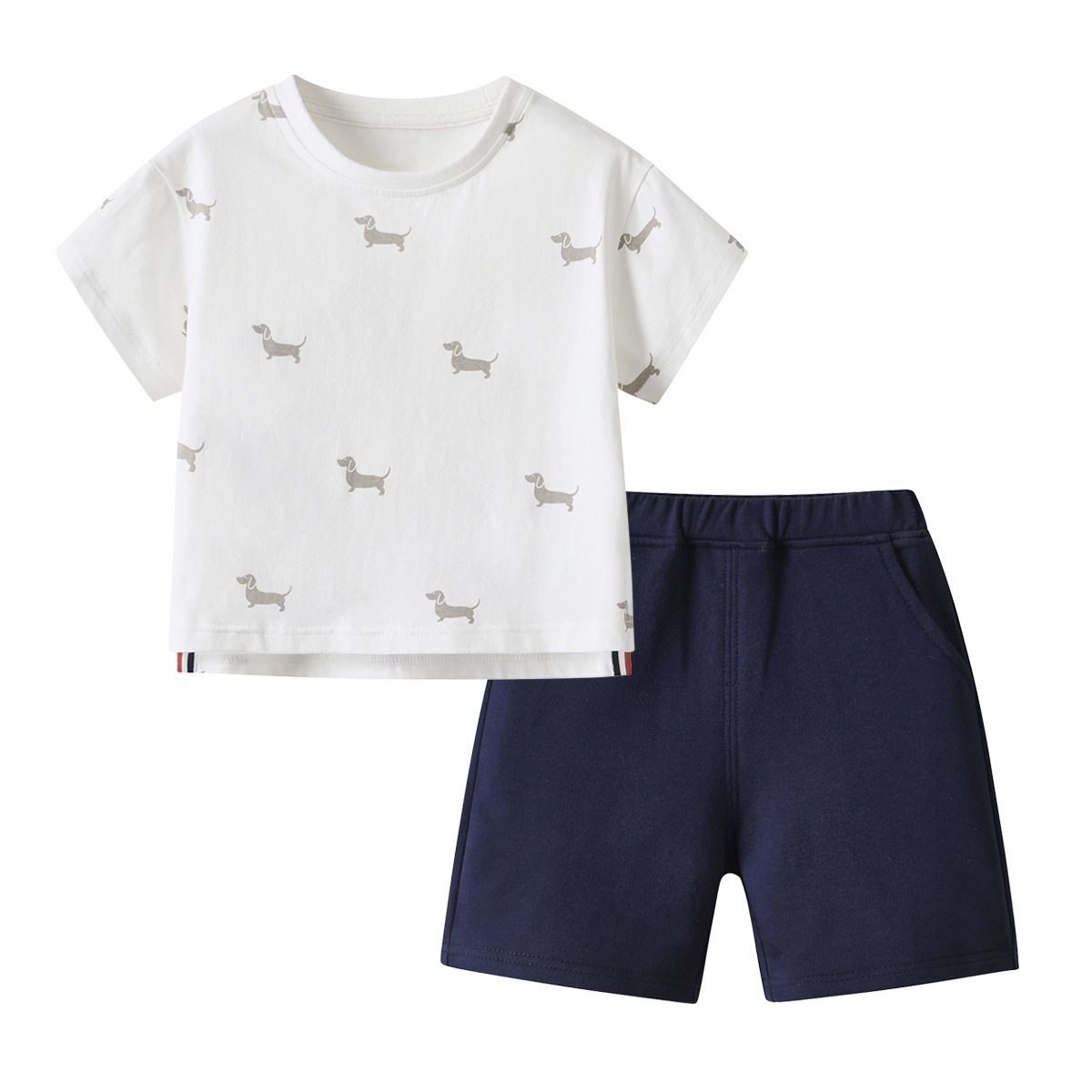 Summer Boy's suit Dog Printed Short-sleeved T-shirt Shorts Western Style Baby A Pure Cotton Outfit Two-piece Set
