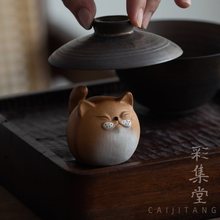 彩集堂 紫砂嘟嘟猫盖置 迷你手工茶宠可养可爱卡通茶玩礼物小摆件