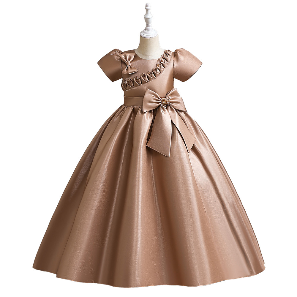 Vestido de princesa 2026 para niñas con lazo de tela, vestido de noche largo para niñas mayores, vestido para presentaciones de piano.