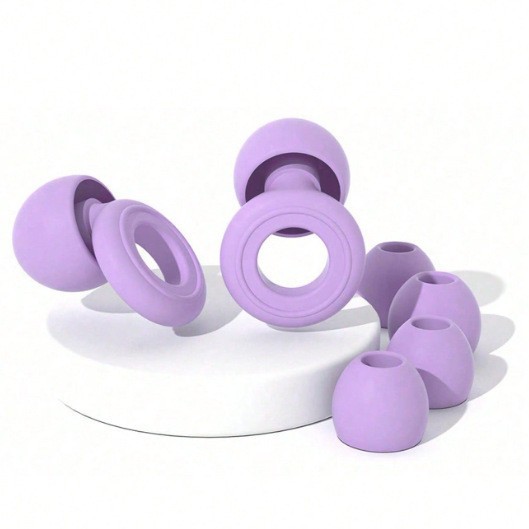 새로 업그레이드된 소음 감소 보라색 [귀마개 1쌍 + 이어캡 4개 opp 가방]