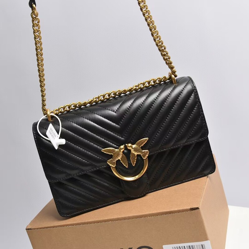 Pinko Swallow Sheepskin Shoulder Commuter Women's Bag Dionyor Chain Bag Cupid Crossbody Women's Bag Twill Chanel