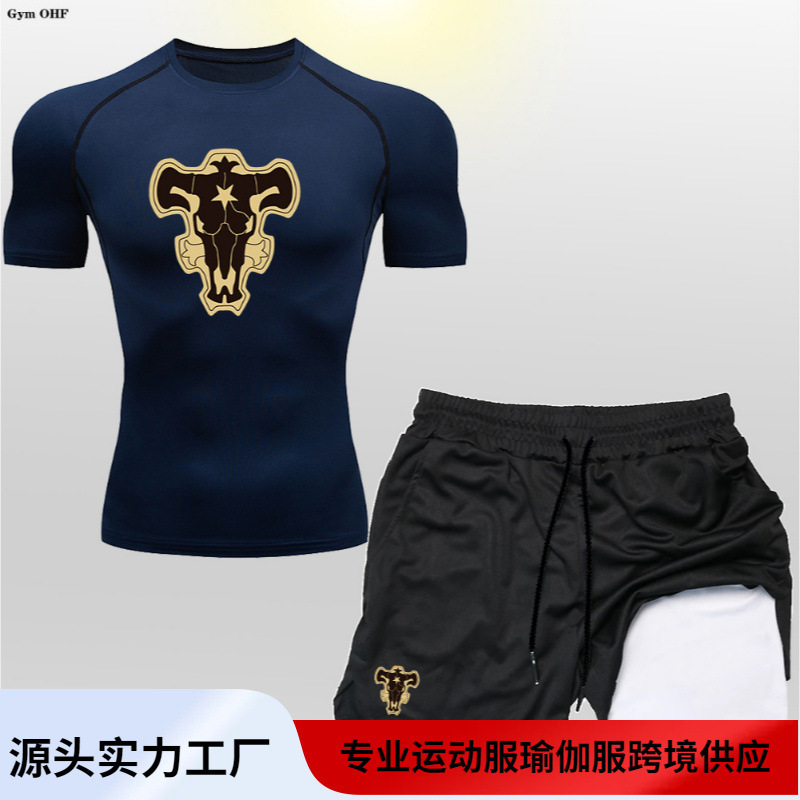 Anime Cross-border Explosions Men's 2-in-one Double-layer Shorts Short-sleeved suit Outdoor Jogger Running Sportswear Anime Cross-border Explosions Men's 2-in-one Double-layer Shorts Short-sleeved suit Outdoor Jogger Running Sportswear