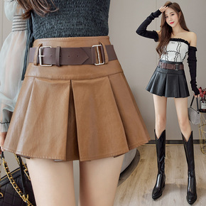 Make pleated skirt restoring ancient ways of new fund of  autumn PU leather skirt waist miniskirt since spice the a-line skirts