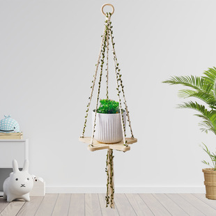 Flower Pot Tray Mesh Bag, Hand-Woven Cotton Thread Mesh Bag, Cotton Rope Hanging Bag, Flower Pot Decorative Bag, Tapestry Wooden Board Mesh Bag