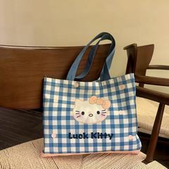 高颜值格子图案Kitty猫单肩包学生手提包女包包可爱动漫帆布包