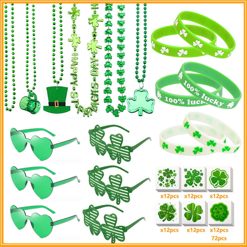 Hot sale St. Patrick's Day Irish bead chain tattoo stickers glasses bracelet suit 90pcs clothing accessories Hot sale St. Patrick's Day Irish bead chain tattoo stickers glasses bracelet suit 90pcs clothing accessories