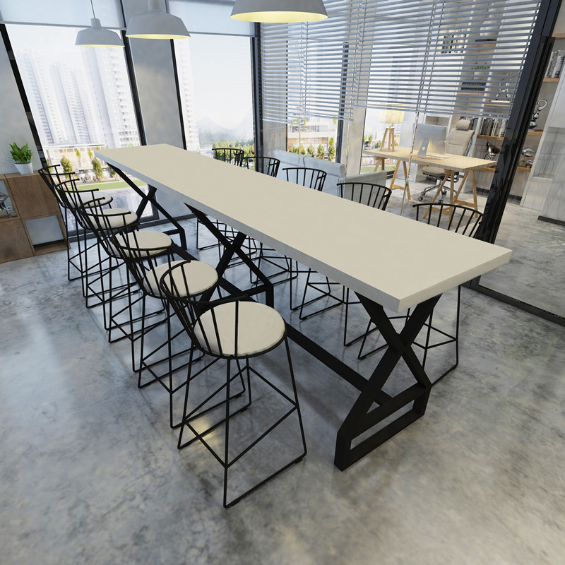American-style solid wood bar table against the wall, high table for milk tea shops and bars, commercial coffee shop long table and chair set