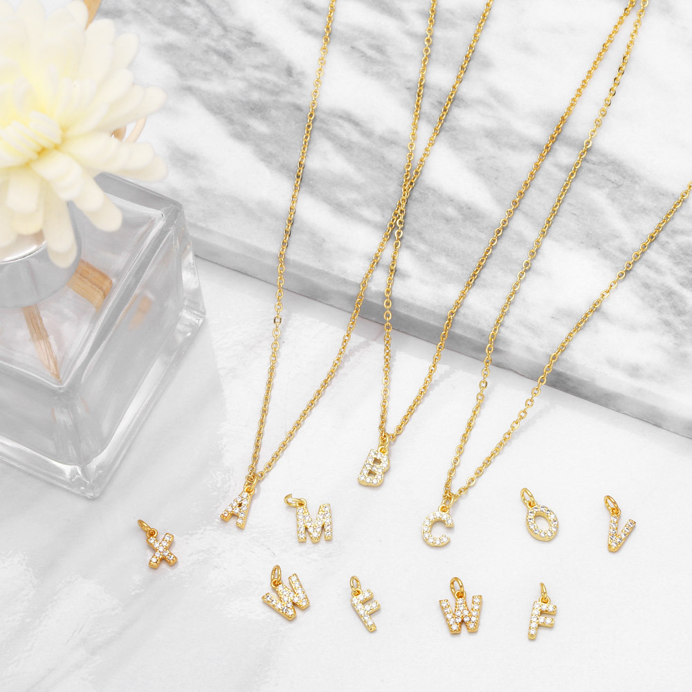 popular geometric inlaid zircon 26 letter creative copper necklace jewelry