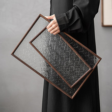 胡桃木窗花玻璃托盘长方形小茶盘家用放杯子收纳盘水果点心盘餐盘