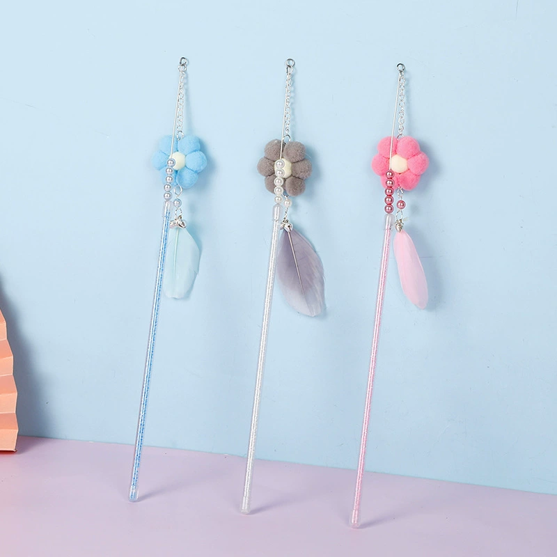 Оптовая Мяу Сердце Сокровище новый хрустальный стержень из бисера кошка палочка из стальной проволоки перо с колокольчиком Плюшевый цветок кошка игрушка