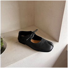 SKO羊皮浅口分趾鞋2025年新款复古韩系女款一脚蹬浅口单鞋猪蹄鞋