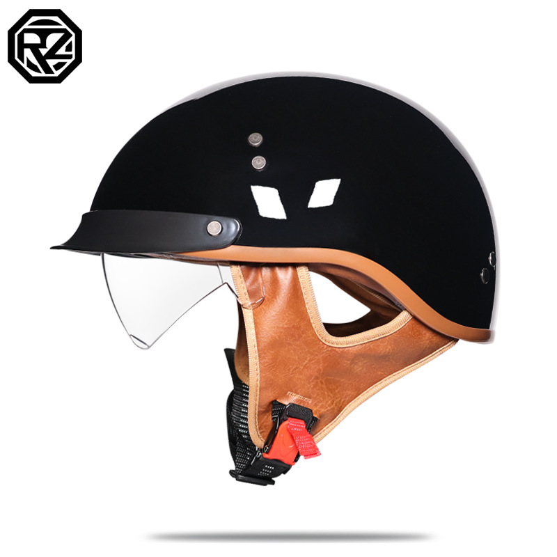 ORZ nueva certificación estándar nacional casco de motocicleta eléctrica para hombres y mujeres verano retro medio casco cuatro estaciones transpirable y ligero cabeza