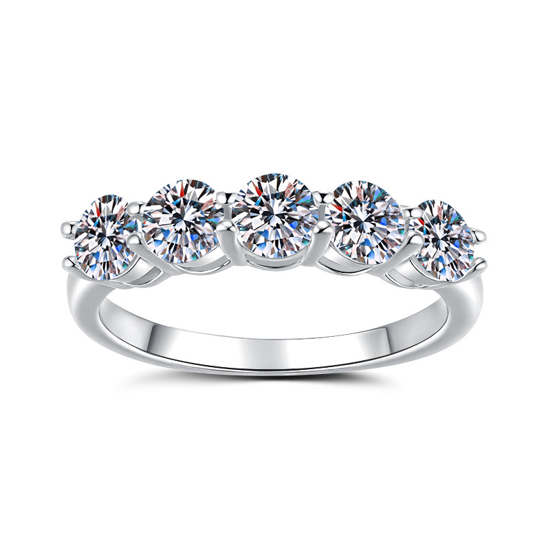 Classic Cuban Five Princess Moissanite Ring S925 Silver For Women_voghion.com