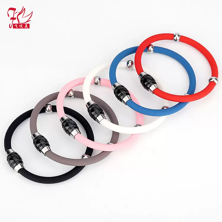 负离子手环男女款户外运动手镯钛钢金属环负离子多色硅胶手环批发