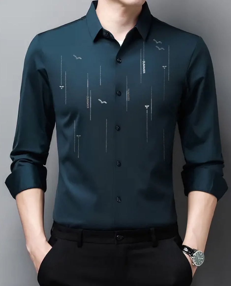 Otoño de los nuevos hombres camisa de manga larga camisa de negocios ropa de papá anti-arrugas de planchado libre de alta elasticidad de una sola pieza de entrega