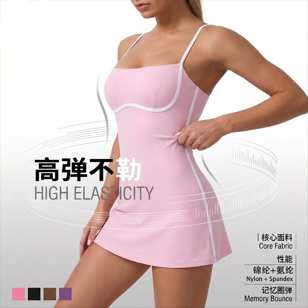 Foreign Trade Cross-Border Yoga One-Piece Skirt for Women with Contrasting Colors and Breast Pads to Prevent Exposure, Leggings, Sports Fitness Training Tennis Skirt
