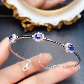 跨境专供天然蓝宝石手镯轻奢高级感手链珠串4*5mm新款