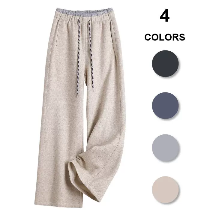 芊佰佳拼色抽绳直筒阔腿裤女高腰显瘦休闲长裤垂感宽松运动裤秋冬