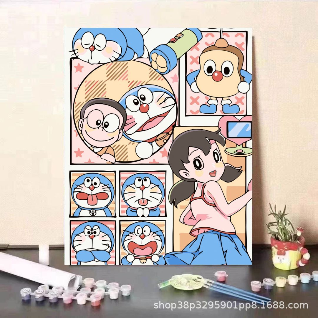 Pintura al óleo digital DIY dibujos animados para niños, estudiantes de Steele, pintura decorativa descomprimida, pintura animada