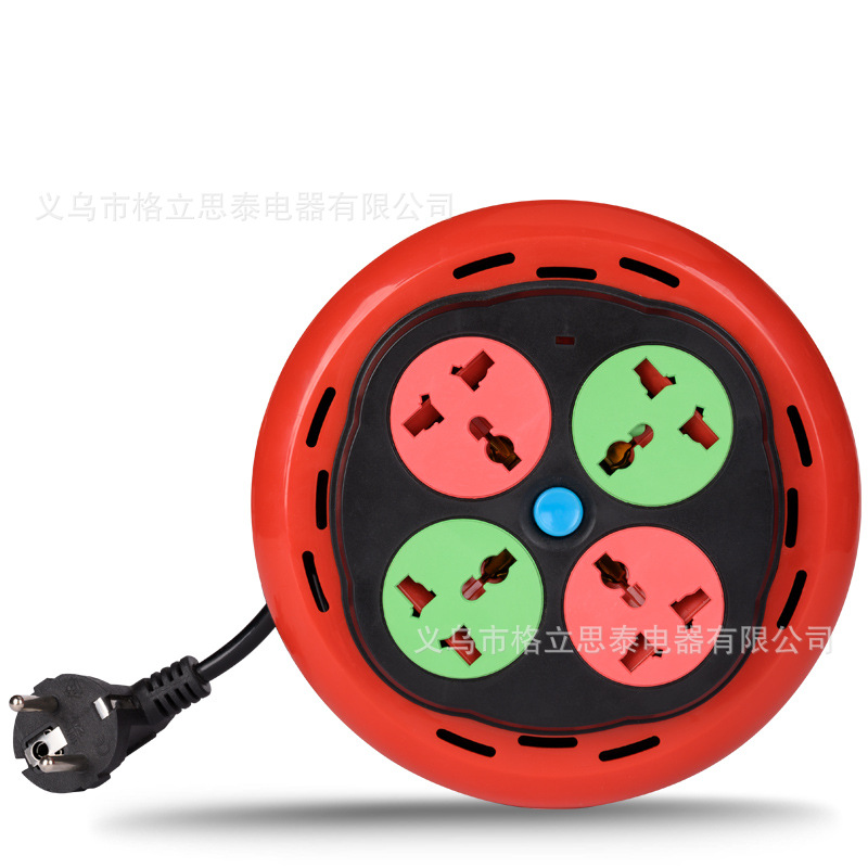 外贸大货批发国际万能孔卷盘延长线拖线板4位5米多功能线盘插座