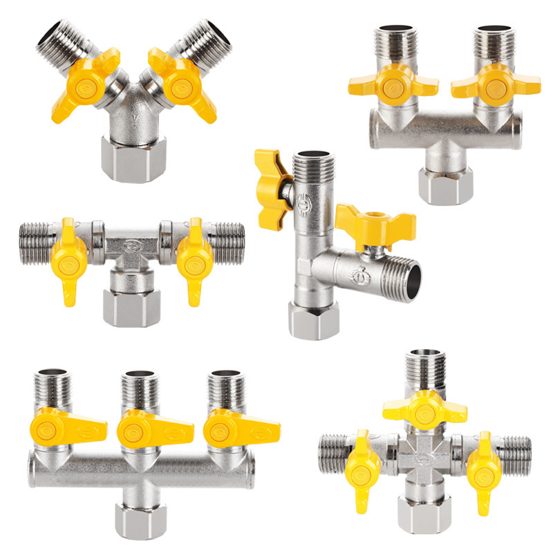 Copper Natural Gas Three-Way Valve with Switch, Gas Pipeline Hose Connector, Household 4-Point Ball Valve Copper Natural Gas Three-Way Valve with Switch, Gas Pipeline Hose Connector, Household 4-Point Ball Valve