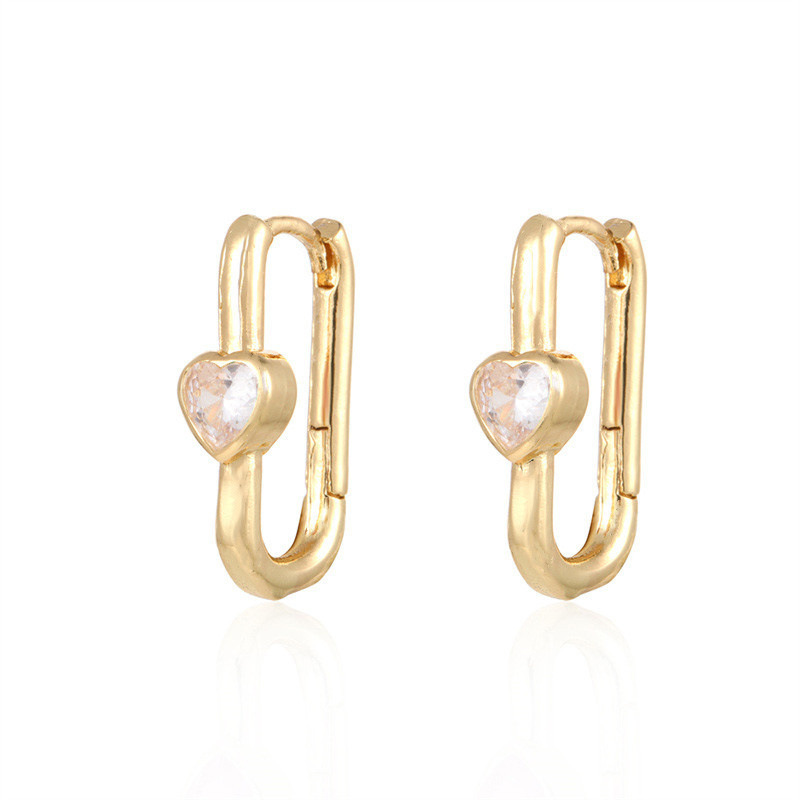 Einfache Stil U-shaped Heart-shaped Zirkon Kupfer Gold Überzogene Ohrringe display picture 3