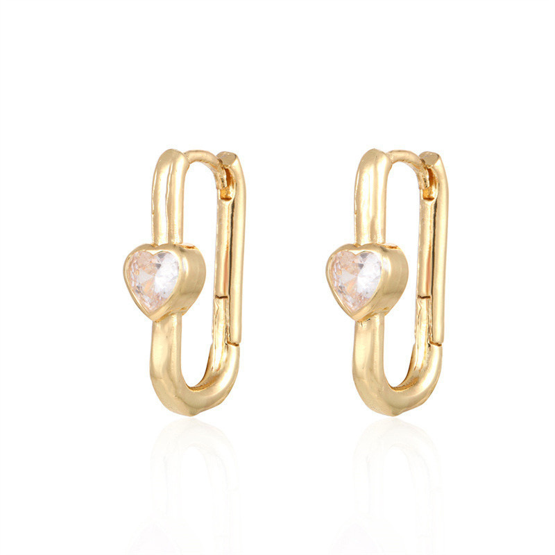 Simple Style U En Forme De Coeur En Forme De Zircon Cuivre Plaqué Or Boucles D'oreilles display picture 3