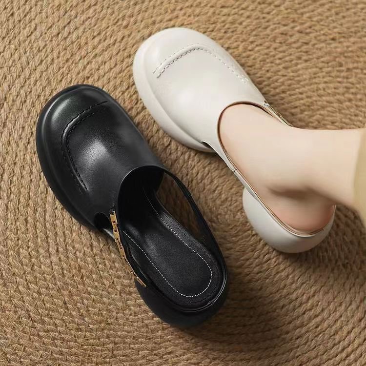 Hermosas zapatillas francesas no cansadas de pies fríos para mujeres 2026 primavera y verano nuevo hueco de alta calidad zapatillas de tacones gruesos cuadradas image 5