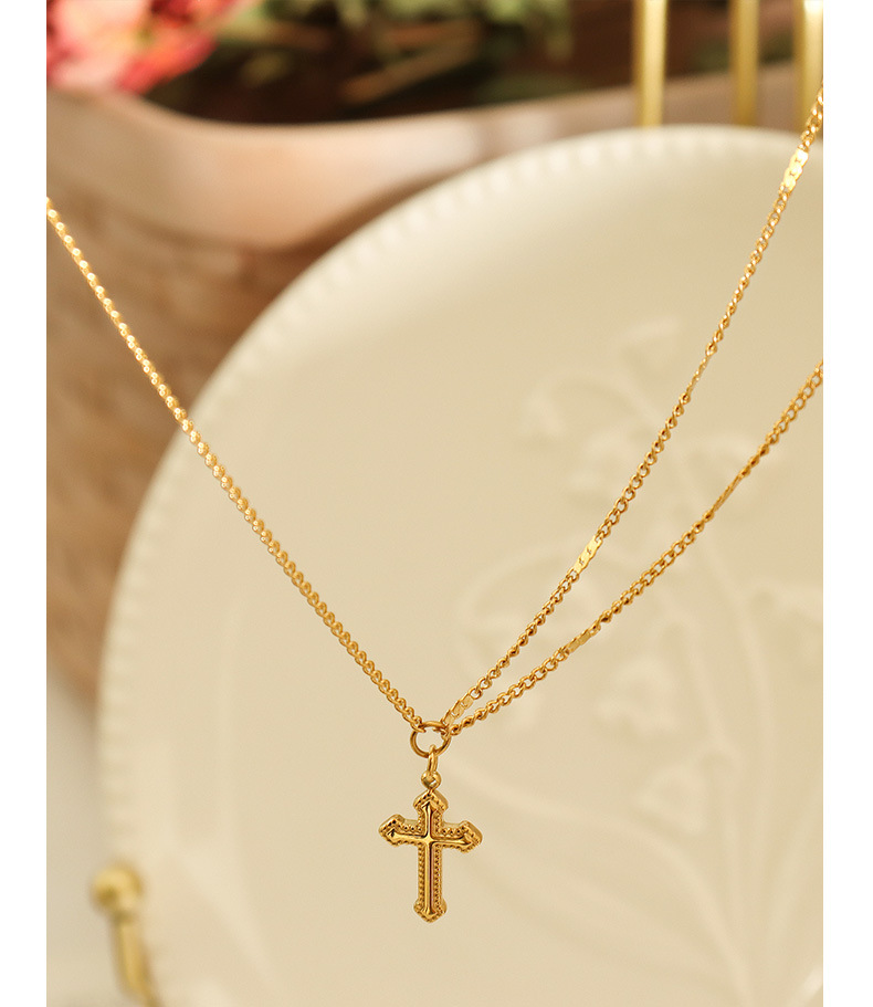 Simple Cross Bracelet Necklace Titanium Steel Plated 18k Gold Jewelry display picture 2