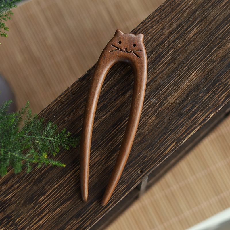 u型发簪新中式国风女高级感气质日常通勤盘发簪子古风汉服猫咪簪