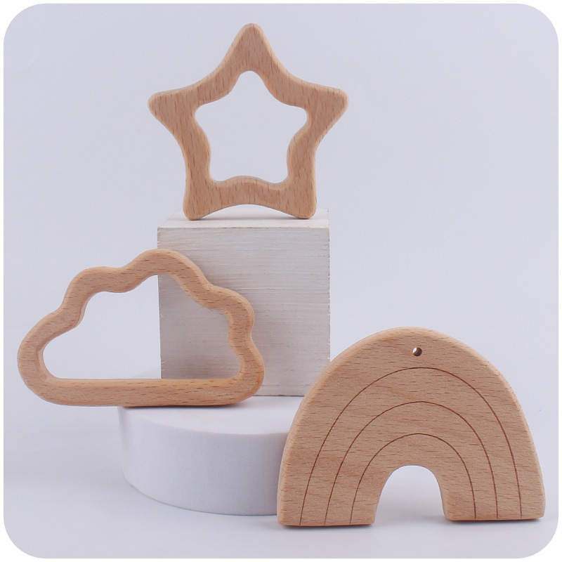 Nuevo bebé suministros de haya juguete calmante bebé nube dibujos animados estrella Rainbow mordedor juguete