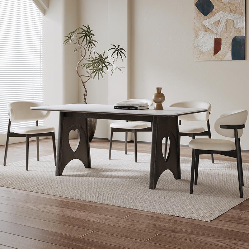 Solid Wood Black Dining Table French Style Retro Household Dining Table for Small Apartment Italian Style Middle Ancient Style White Rock Plate Dining Table and Chair Combination