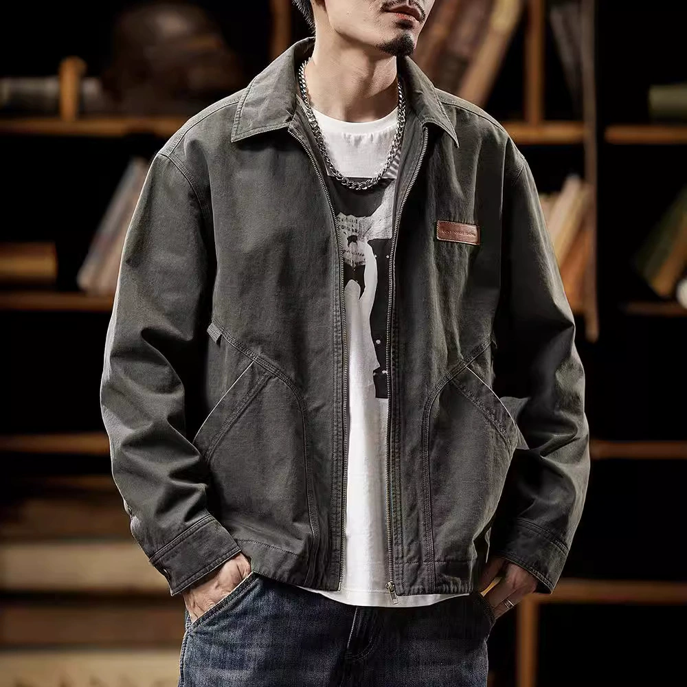 Детройт сюртук мужской осенью и зимой 2024 новый американский ретро прилив повседневная мужская куртка красавец хлопок