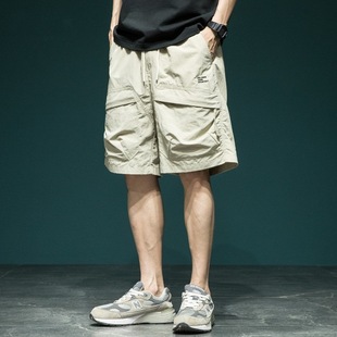 Summer Popular Ice Silk Large Pocket Quick-Dry Shorts for Men, Loose Plus Size Outdoor Mountain Style Thin Breathable Mid-Length Shorts