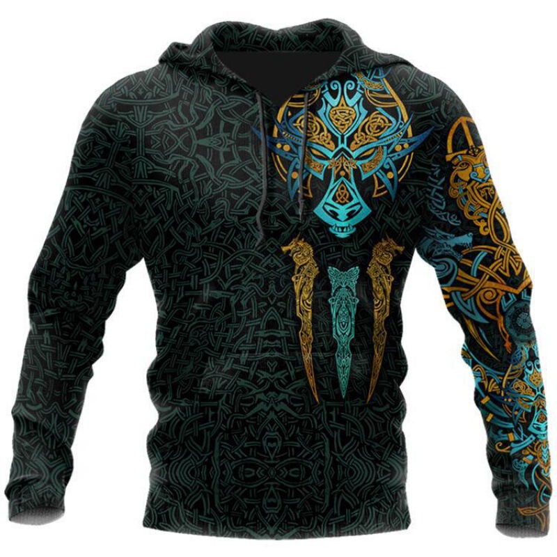Cross-border European and American Fashion Street Trend Men's Armored Viking Myth Series Cool Printed Hoodie Men's Hoodie